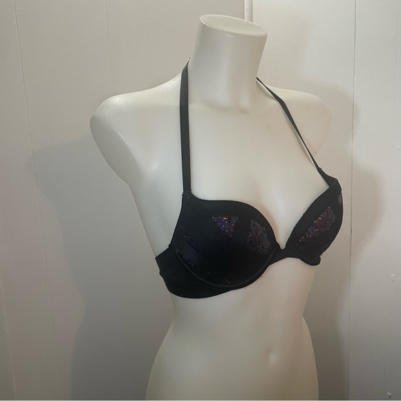 Black Sequin Victoria’s Secret Very Sexy Halter Push Up Bra - Picture 4 of 7